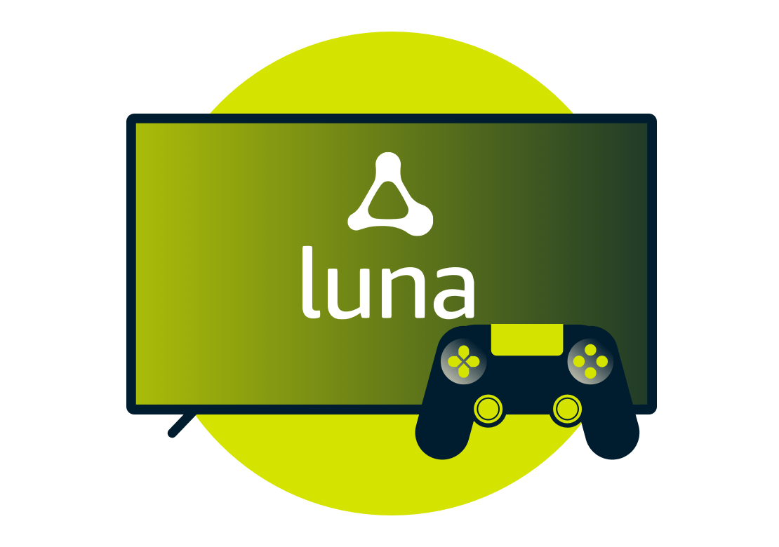 โลโก้ Amazon Luna บนหน้าจอพร้อมคอนโทรลเลอร์